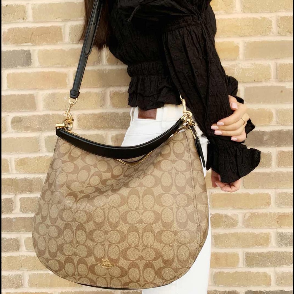 Coach  Hobo Top Zop Shoulder Bag Khaki Signature - Picture 4 of 6